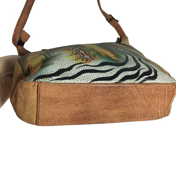 Anuschka NEVER USED Handpaint Leather Shoulder Bag Rose Distressed - Picture 9 of 11